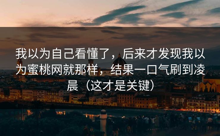 我以为自己看懂了，后来才发现我以为蜜桃网就那样，结果一口气刷到凌晨（这才是关键）